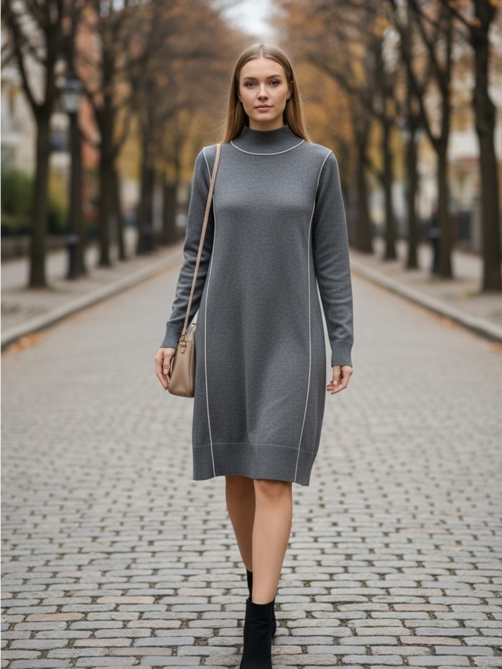 Max Studio Gray Sweater Dress Women’s Size Large Long Sleeve Cozy Winter